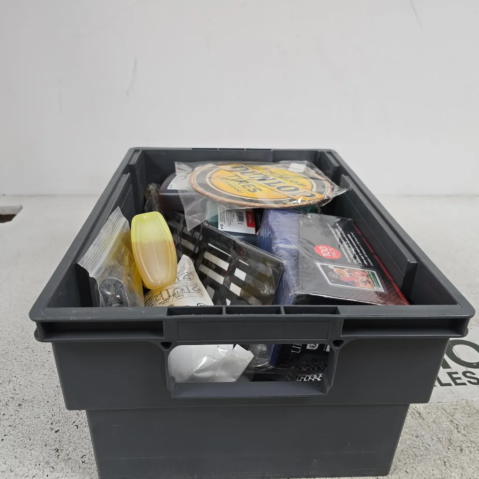 TOTE OF APPROXIMATELY 20 ASSORTED HOUSEHOLD ITEMS TO INCLUDE VARIOUS ADVANTA N-FUSED, ULTRA PRO REGULAR TOPLOADER AND PENNY SLEEVES FOR TRADING CARDS (100 PACK) ETC