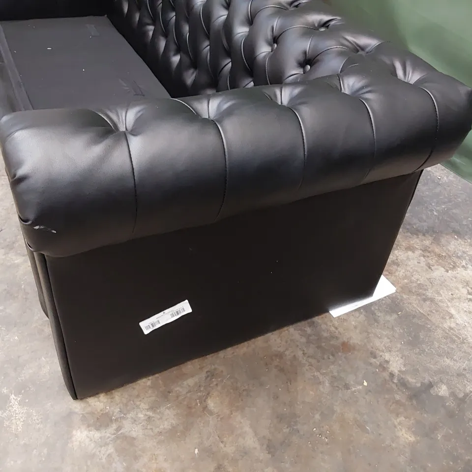 DESIGNER THREE SEATER CHESTERFIELD SOFA BLACK LEATHER 