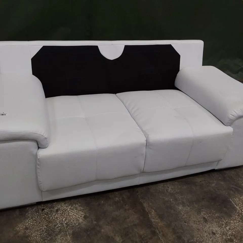 DESIGNER TWO SEATER SOFA LIGHT GREY LEATHER 