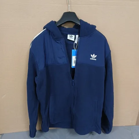 ADIDAS NAVY ZIP HOODIE WITH TREFOIL LOGO β FLEECE