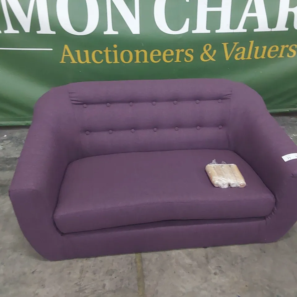 DESIGNER TWO SEATER BUTTONED BACK SOFA PURPLE FABRIC 