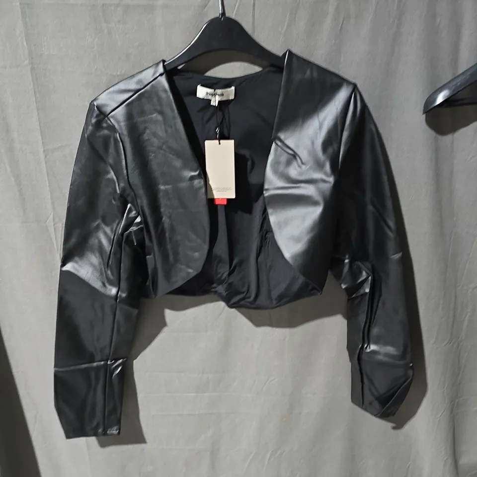 POPILUSH WOMEN'S BLACK CROPPED FAUX LEATHER JACKET – XL
