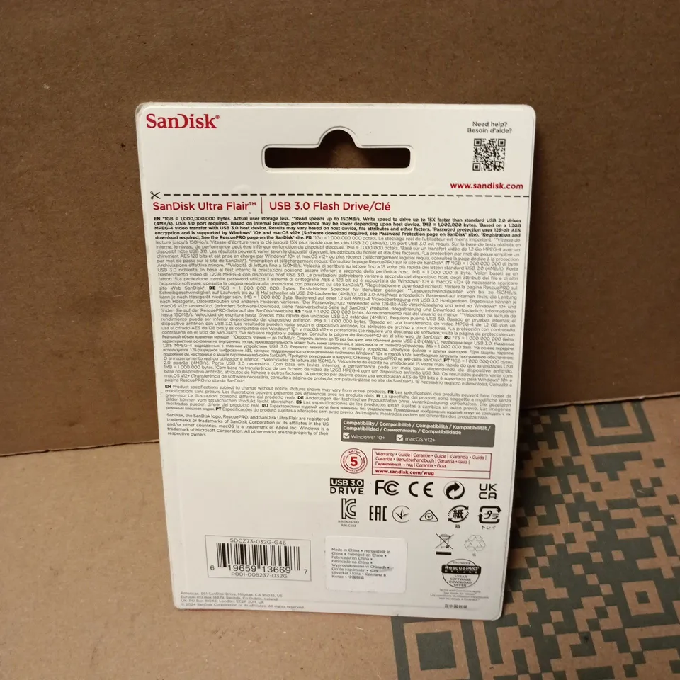 SANDISK ULTRA FLAIR USB 3.0 FLASH DRIVE – 32GB