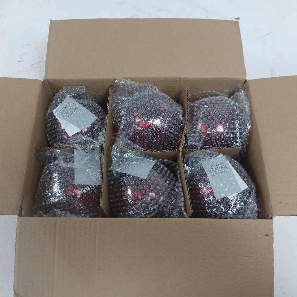 LOT OF 6 BRAND NEW GISELLA GRAHAM RED GLASS TREE DECORATIONS