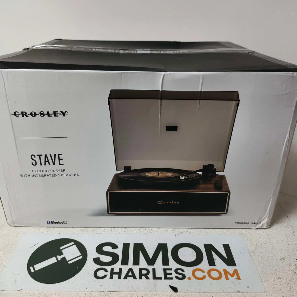 CROSLEY STAVE RECORD PLAYER WITH INTEGRATED SPEAKERS (BLUETOOTH) – BOXED