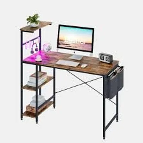 BOXED BESTIER - GAMING MONITOR SHELF DESK WITH STORAGE -55" WIDE - RUSTIC BROWN (1 BOX)