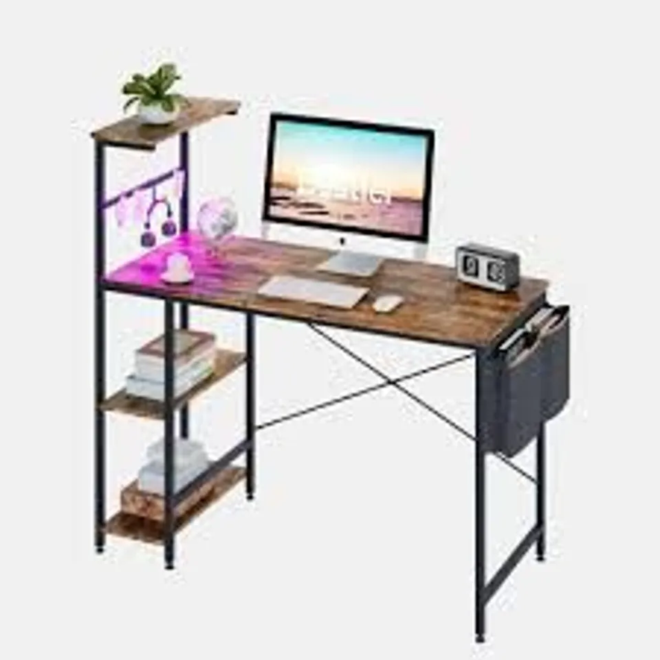 BOXED BESTIER - GAMING MONITOR SHELF DESK WITH STORAGE -55" WIDE - RUSTIC BROWN (1 BOX)