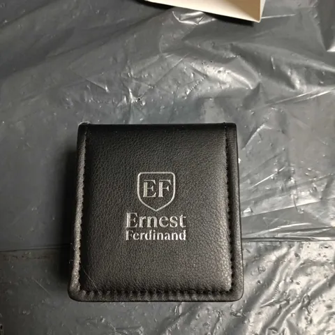 ERNEST FERDINAND QUARTZ WRISTWATCH, GOLD-TONE CASE, BROWN LEATHER STRAP โ BOXED