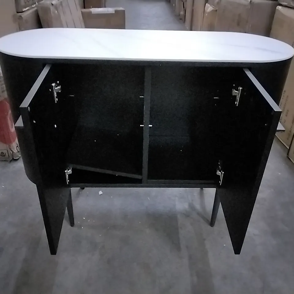 DANETTI MANHATTAN BLACK ASH AND MARBLE CERAMIC SMALL SIDEBOARD