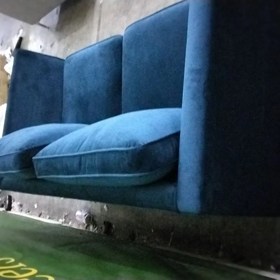 DESIGNER ELECTRIC BLUE PLUSH VELVET 2 SEATER SOFA