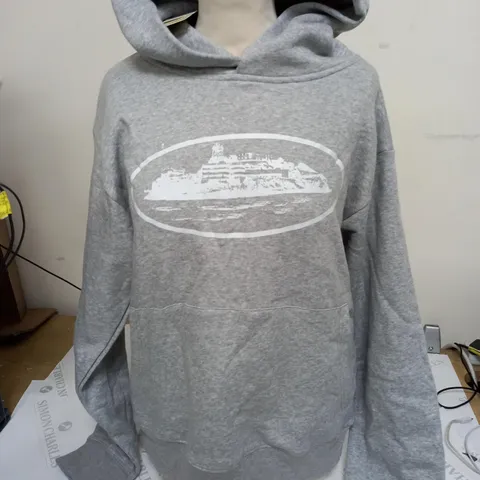 CORTEZ RULES THE WORLD LOGO PRINT HOODED FLEECE IN GREY - SMALL