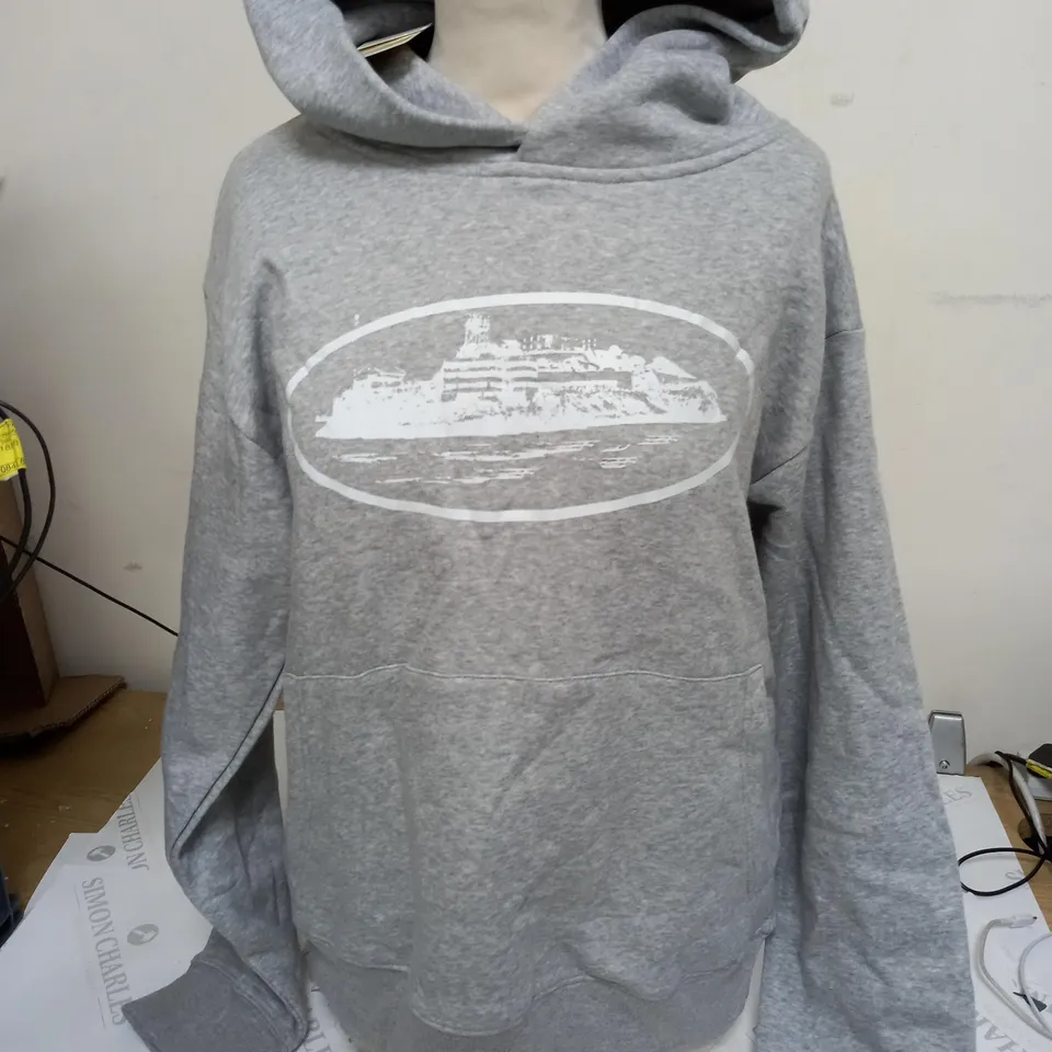 CORTEZ RULES THE WORLD LOGO PRINT HOODED FLEECE IN GREY - SMALL