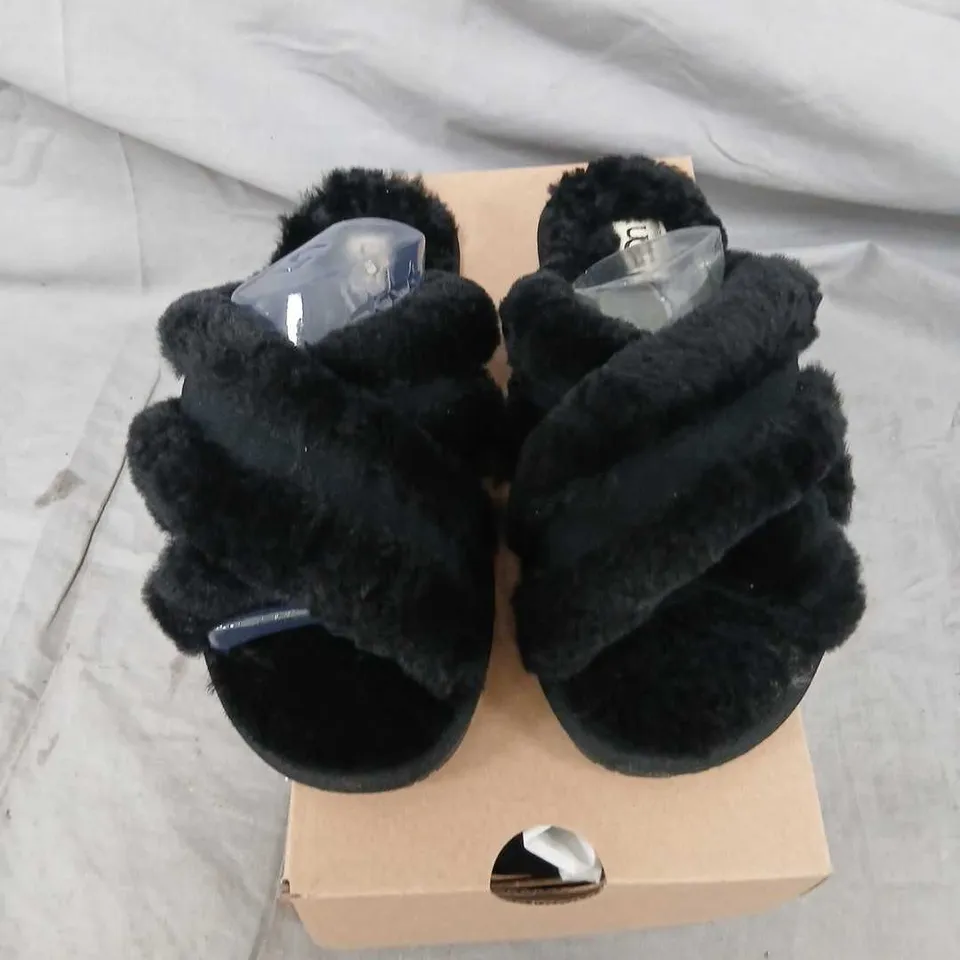 UGG SCUFFITA BLACK FAUX-FUR SLIPPERS – UK 3 (EU 36)