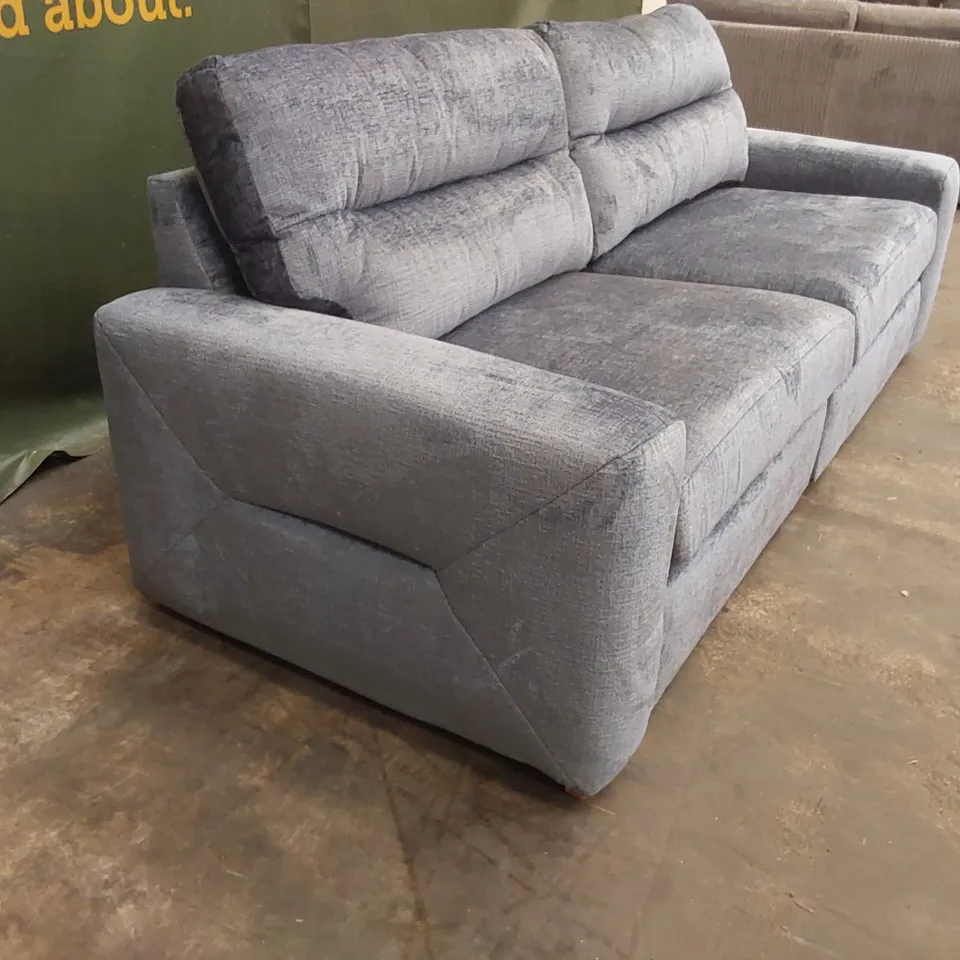 QUALITY DESIGNER MELROSE FABRIC 4 SEATER SOFA - BLUE