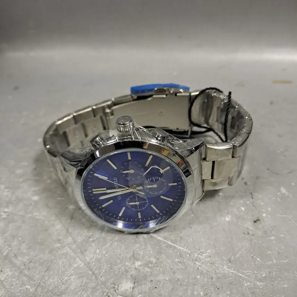 GLOBENFELD MARKSMAN SILVER BLUE DIAL STAINLESS STEEL CASE WATCH 