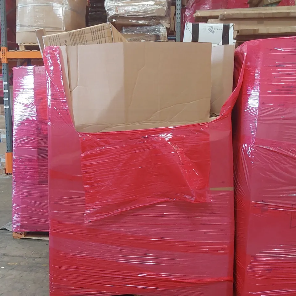 PALLET OF ASSORTED ITEMS INCLUDING: BABY CAR SEATS, BABY AUTO SWING CHAIR, ICE CREAM MAKER, COOKWARE SET, PORTABLE WARDROBE ECT