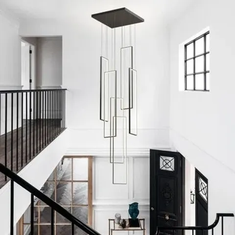 BOXED 6-LIGHT UNIQUE RECTANGLE LED DIMMABLE PENDANT LONG STAIRCASE CHANDELIER (1 BOX)