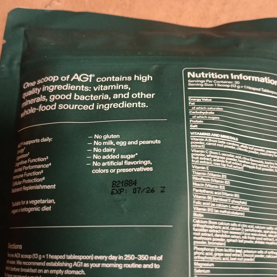 AG1 DAILY NUTRITIONAL SUPPORT 30 DAY SUPPLY