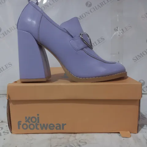 BRAND NEW BOXED PAIR OF KOI VEGAN LEATHER DELIGHTS LILAC SUGAR MULES IN PURPLE UK SIZE 8