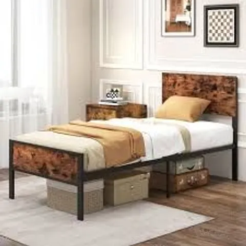 BOXED METAL PLATFORM BED WITH HEADBOARD AND FOOTBOARD - BROWN