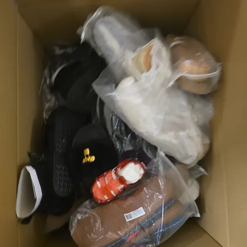 BOX OF APPROXIMATELY 12 PAIRS OF ASSORTED SHOES IN VARIOUS COLOUR, STYLES AND SIZES