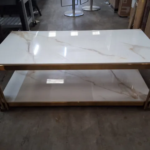 KYA FOUR LEG COFFEE TABLE WITH STORAGE WITH GLASS AND MARBLE EFFECT