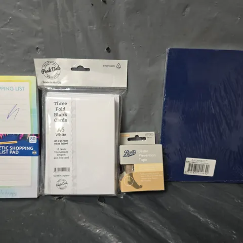 APPROXIMATELY 8 ASSORTED ITEMS TO INCLUDE - A6 WHITE BLANK CARDS , MAGNETIC SHOPPING LIST , BLISTER PREVENTION TAPE ETC