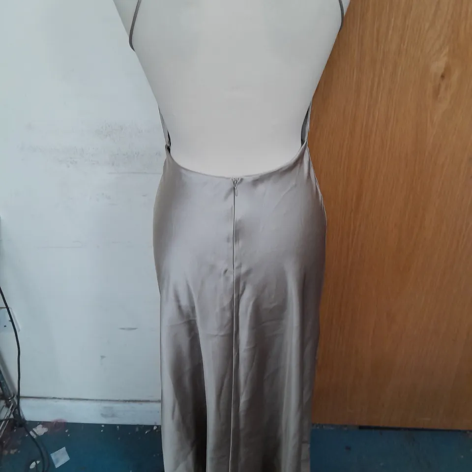 ZARA COWL NECK BACKLESS FLOOR LENGTH SATIN DRESS IN SAGE GREEN SIZE XS