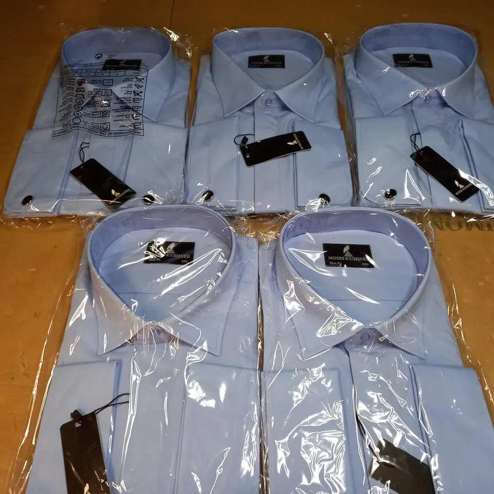 MOSES KUSHNER LOT OF 5 LONG SLEEVE SLIM FIT BUTTONED BLUE SHIRTS - XXL