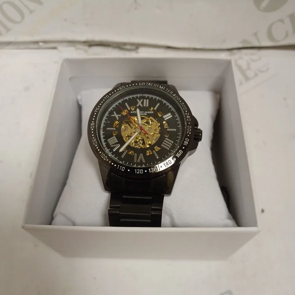 BOXED ANTHONY JAMES GENTS LIMITED EDITION TECHTONIC AUTOMATIC WATCH - STAINLESS STEEL - 3 ATM. 
