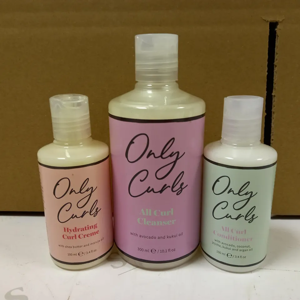 BOX OF 3 ONLY CURLS ITEMS TO INCLUDE ALL CURL CLEANSER, ALL CURL CONDITIONER, HYDRATING CURL CREME