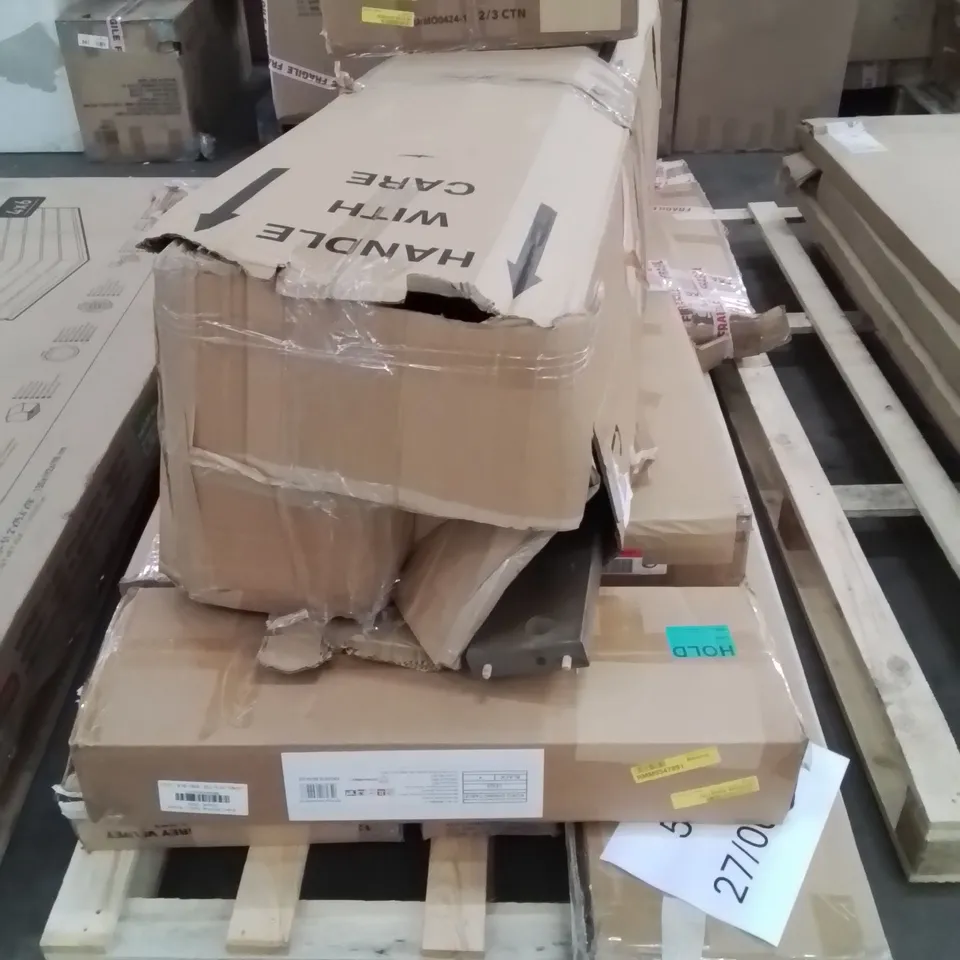 PALLET CONTAINING VARIOUS INCOMPLETE BOXED FURNITURE PARTS AND OTHER HOUSEHOLD ITEMS ETC.