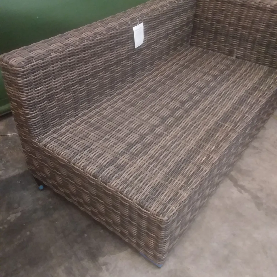 RATTAN EFFECT 2 SEATER GARDEN SOFA SECTION BROWN