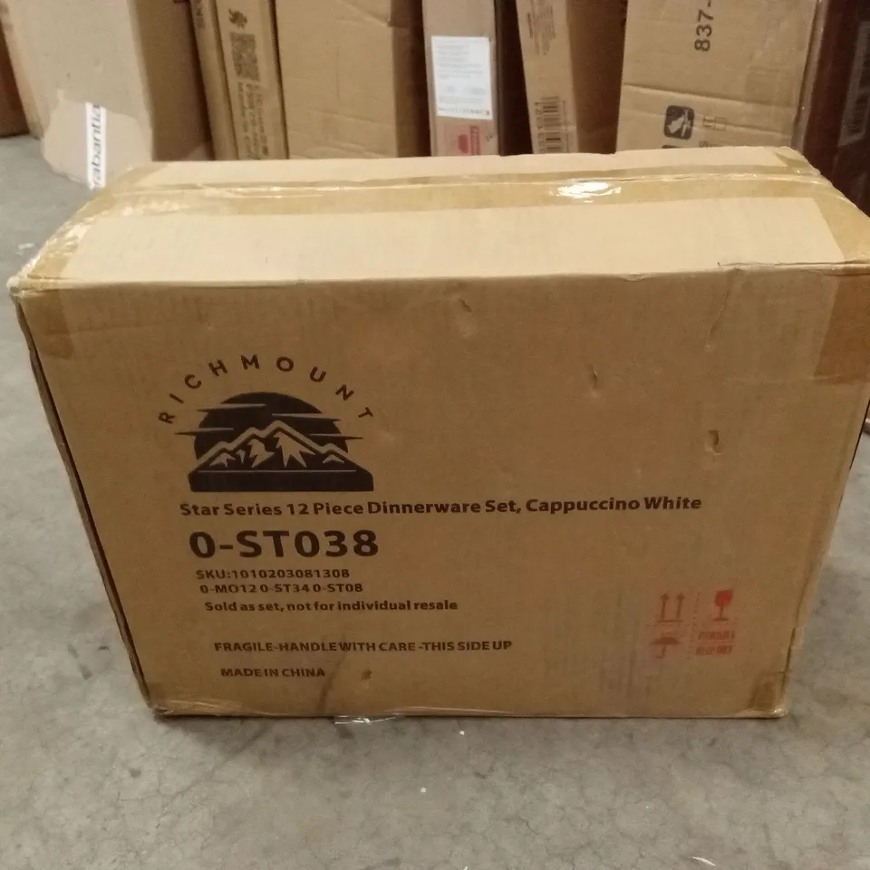 BOXED RICHMOUNT STAR SERIES 12 PIECE DINNERWARE SET, CAPPUCCINO WHITE 