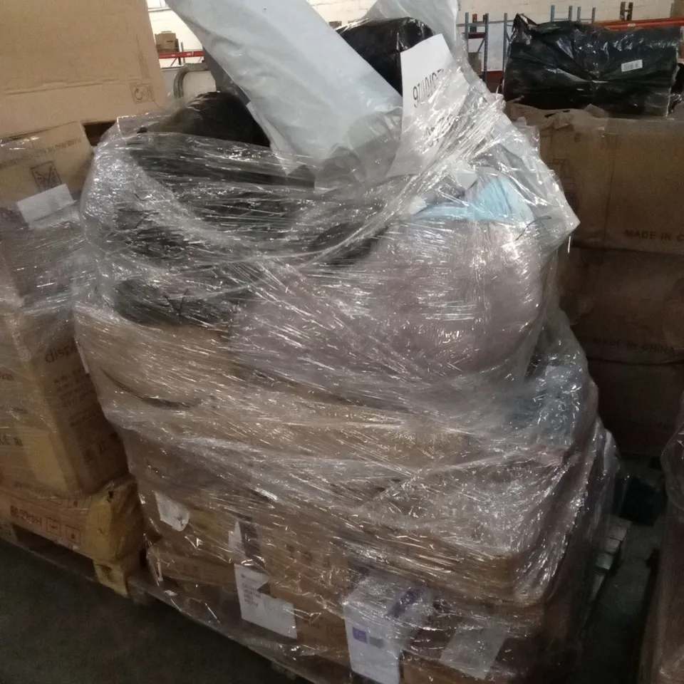 PALLET OF ASSORTED HOUSEHOLD GOODS AND PRODUCTS TO INCLUDE; BIN BAGS, GRANITE MOTARS AND PESTLES, CLOTHES HANGERS, YOGA MATS ETC