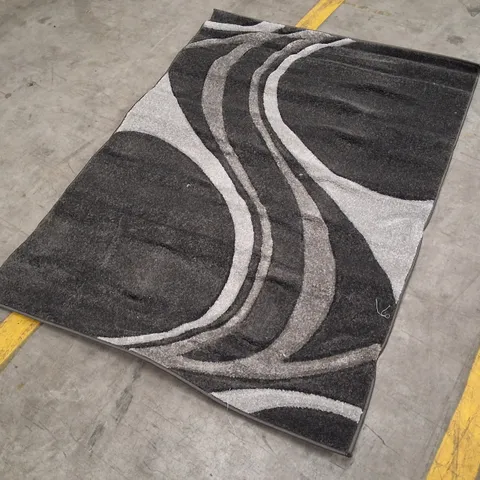 ABSTRACT SWIRL PATTERN RUG – GREY & BLACK APPROXIMATELY 120×170CM
