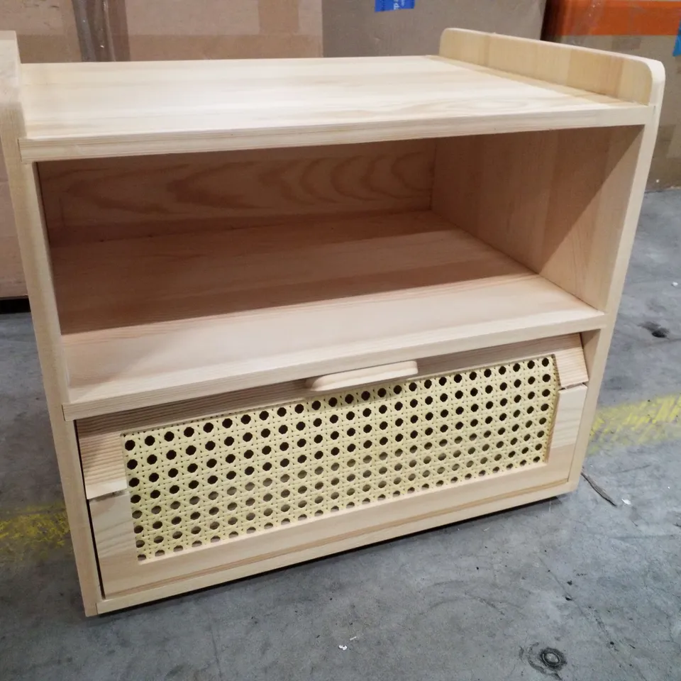 BOXED WOODEN RATTAN NIGHTSTAND 