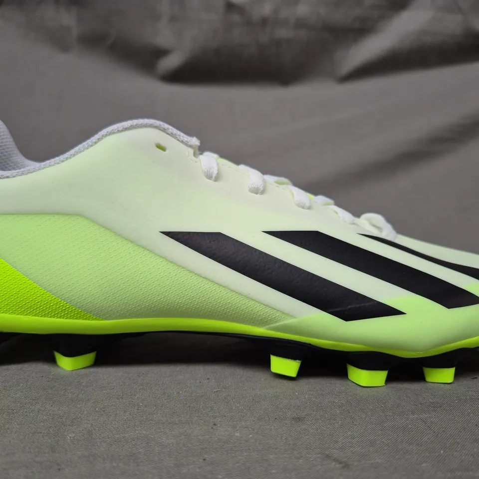 BOXED PAIR OF ADIDAS X CRAZYFAST.4 FOOTBALL BOOTS IN WHITE/LIME/BLACK UK SIZE 6.5