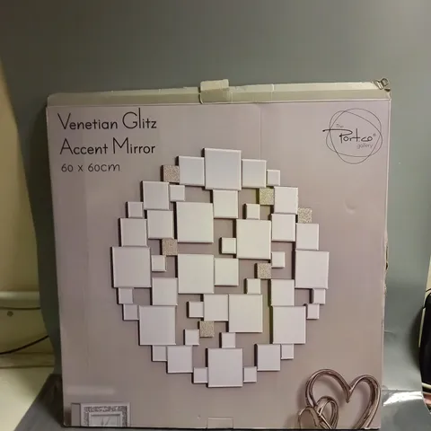 BOXED VENETIAN GLITZ ACCENT MIRROR 60 BY 60