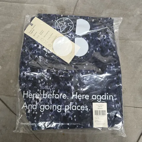 BAGGED SWEATY BETTY POWER WORKOUT LEGGINGS IN BLUE EBONY PRINT - XL