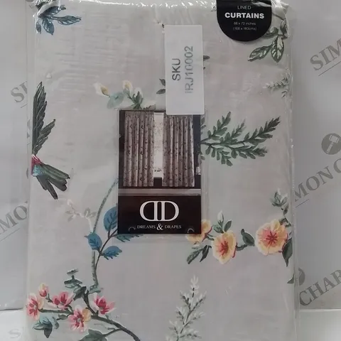 BRAND NEW DREAMS & DRAPES EYELET LINED CURTAINS IN GREY/BIRD DESIGN 66" X 72"