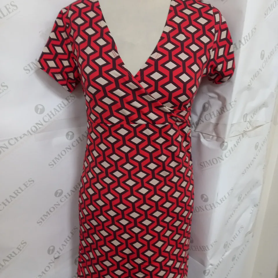 SUPERDRY VINTAGE WRAP DAY DRESS IN ORANGE DIAMOND SIZE 10