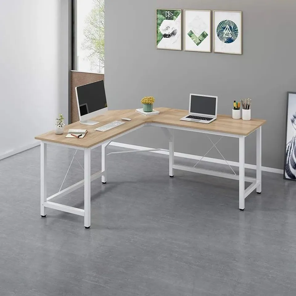 BOXED L-SHAPED DESK YELLOW WOOD/WHITE