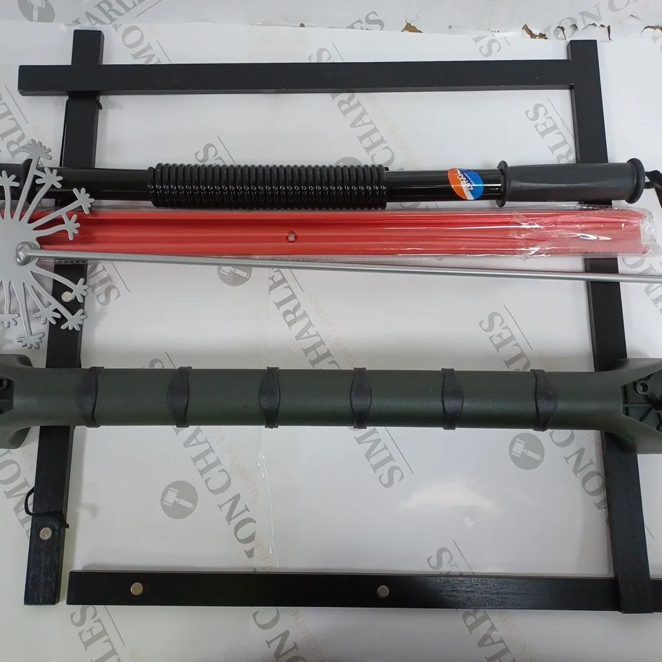 BOX OF ASSORTED HOUSEHOLD ITEMS TO INDLUDE PRIMA GRAB BAR, WOODEN MAGNETIC FRAME, ETC