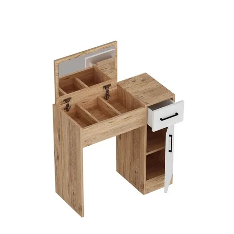 BOXED MAKEUP VANITY TABLE WITH MIRROR AND STORAGE AGNES - PINE/WHITE (1 BOX)