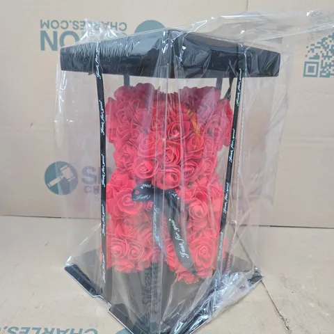 BOX OF APPROX 12 RED LUXURY ARTIFICIAL ROSE TEDDY BEAR 