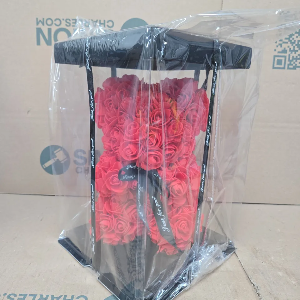 BOX OF APPROX 12 RED LUXURY ARTIFICIAL ROSE TEDDY BEAR 