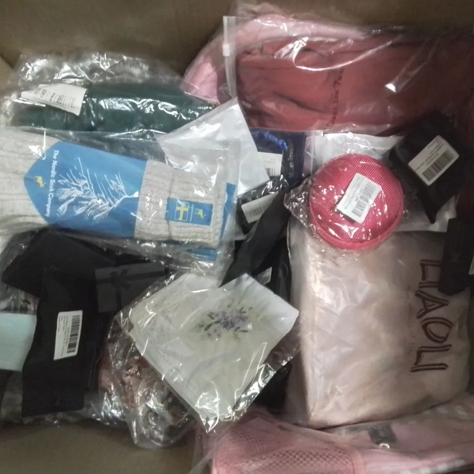 BOX CONTAINING LARGE AMOUNT OF MIXED FASHION ITEMS, SILVER PLATE AND COSTUME JEWELLERY, CLOTHING ITEMS ETC.