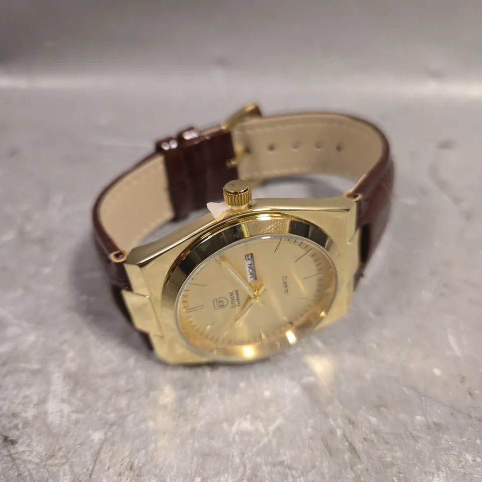 MENS ERNEST FERDINAND WATCH – DAY DATE CALENDAR DIAL – LEATHER STRAP – 3ATM WATER RESISTANT