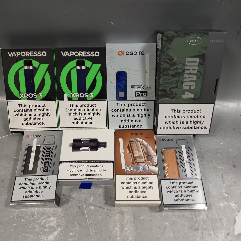 APPROXIMATELY 20 ASSORTED E-CIGARETTE PRODUCTS/ACCESSORIES TO INCLUDE ASPIRE, VAPORESSO, VOO POO ETC 